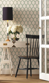 Laurel Green & White Wallpaper with Botanical Leaf Lattice- Rifle Paper Co. RI5178 - York