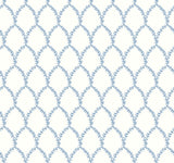Laurel Blue & White Wallpaper with Botanical Laurel Trellis Pattern, Unpasted Non Woven, 27 in x 27 ft - York RI5180