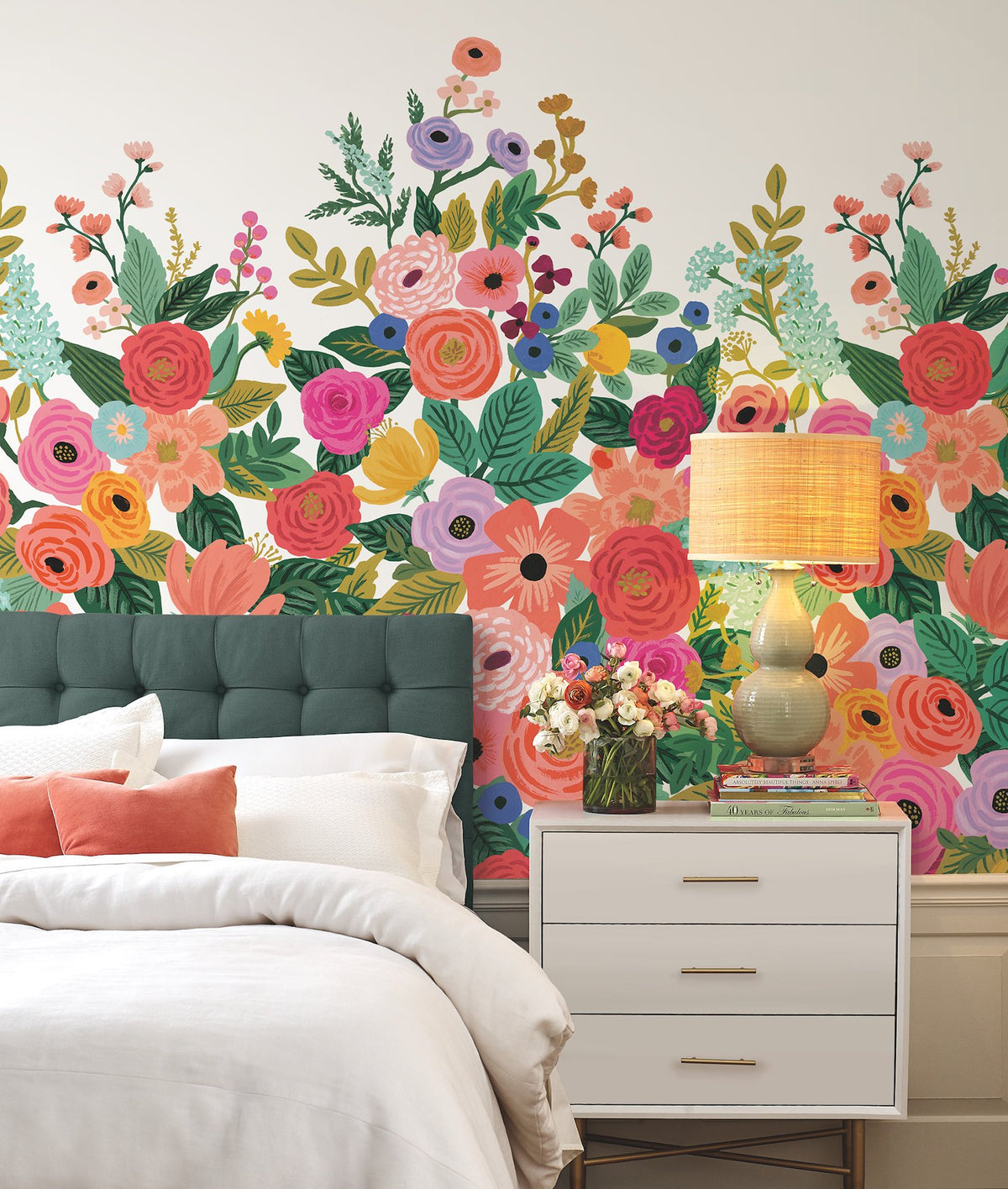 Pink Wall Patterns Garden Party Bright Pink Wall Mural with Whimsical Floral Pattern - Yo ...