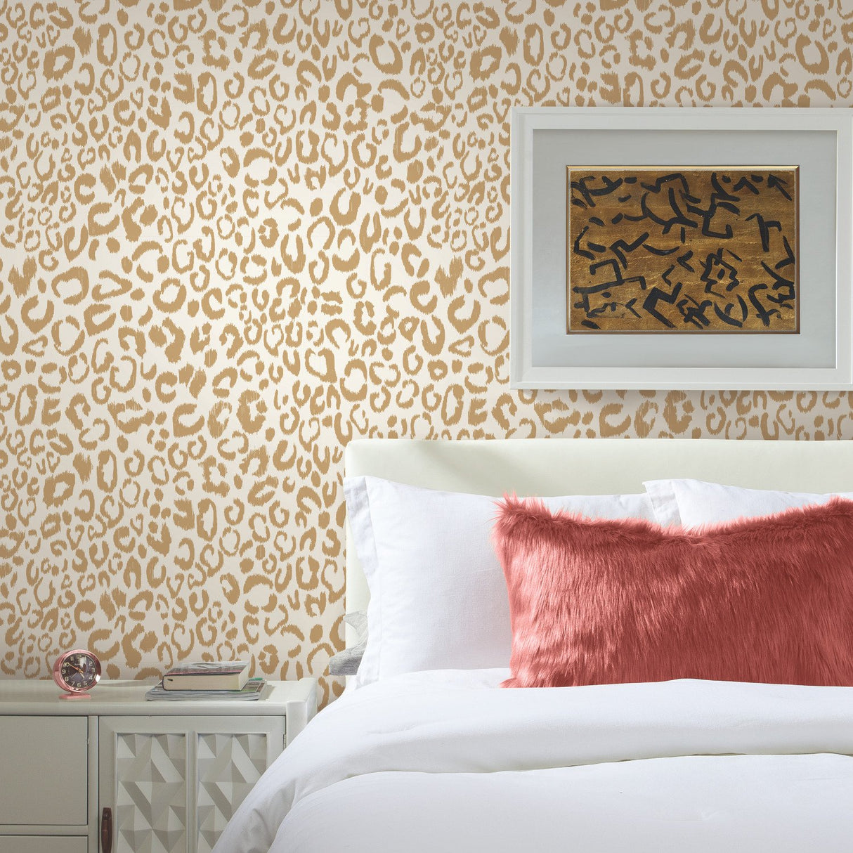 Leopard Gold Peel & Stick Wallpaper with Metallic Glam Animal Print Texture Pattern - York RMK10700WP