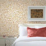 Leopard Gold Peel & Stick Wallpaper with Metallic Glam Animal Print Texture Pattern - York RMK10700WP