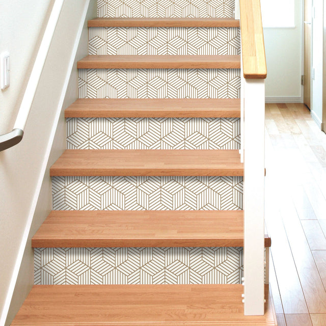 Striped Hexagon White & Gold Peel & Stick Wallpaper with Metallic Geometric Stripes - York RMK10704WP