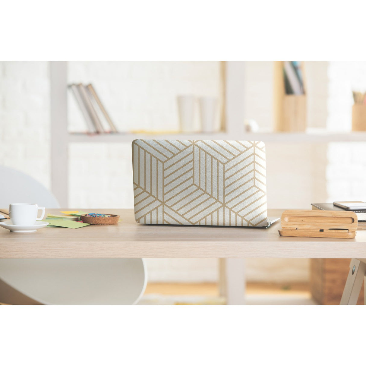 Striped Hexagon White & Gold Peel & Stick Wallpaper with Metallic Geometric Stripes - York RMK10704WP