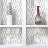 Stripped Hexagon Grey Peel & Stick Wallpaper with Metallic Accents, Modern Global Stripe Geometric - York RMK10705WP