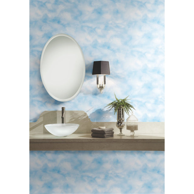 Cloud Teal Peel & Stick Wallpaper with Whimsical Nature Clouds Pattern - York RMK10708WP