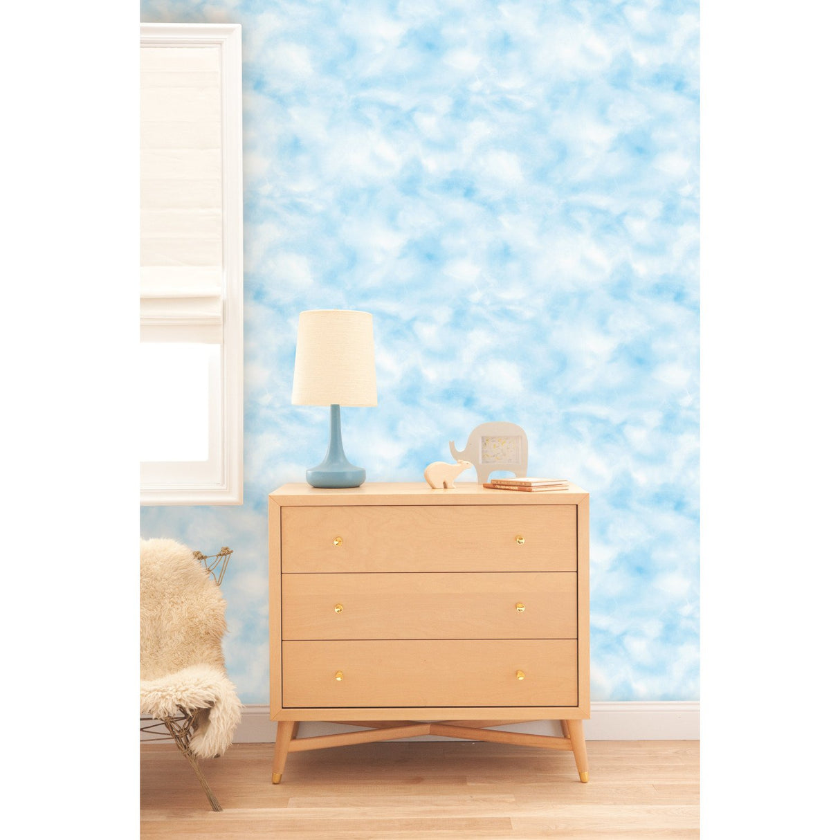 Cloud Teal Peel & Stick Wallpaper with Whimsical Nature Clouds Pattern - York RMK10708WP