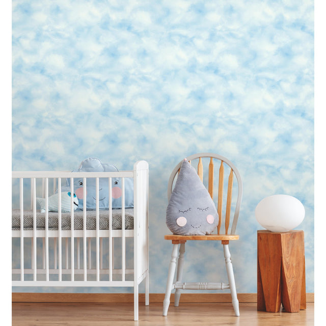 Cloud Teal Peel & Stick Wallpaper with Whimsical Nature Clouds Pattern - York RMK10708WP