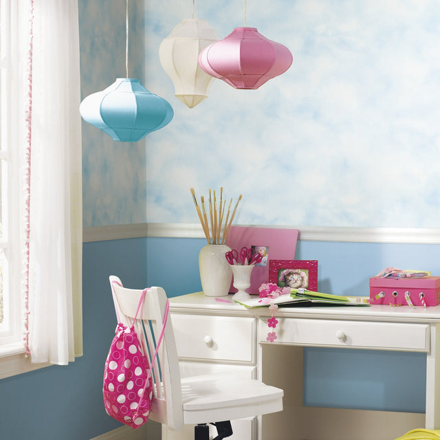 Cloud Teal Peel & Stick Wallpaper with Whimsical Nature Clouds Pattern - York RMK10708WP