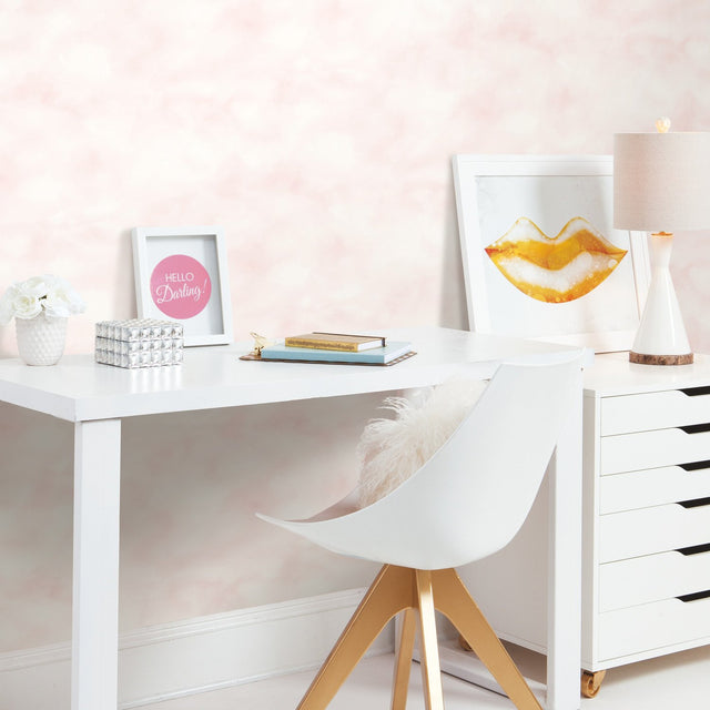 Cloud Pink Peel & Stick Wallpaper with Whimsical Nature Clouds Pattern - York RMK10709WP