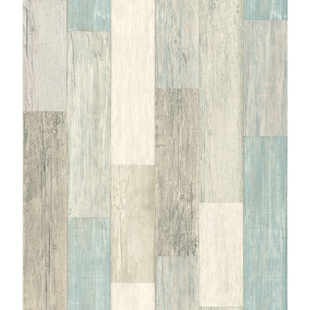 Coastal Weathered Plank Blue Peel & Stick Wallpaper with Coastal Wood Look - York RMK10840WP