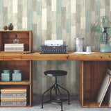 Coastal Weathered Plank Blue Peel & Stick Wallpaper with Coastal Wood Look - York RMK10840WP