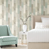 Coastal Weathered Plank Blue Peel & Stick Wallpaper with Coastal Wood Look - York RMK10840WP
