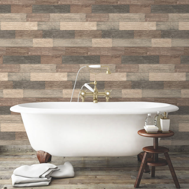 Dark Weathered Plank Brown Peel & Stick Wallpaper with Rustic Wood Look - York RMK10841WP