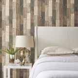 Dark Weathered Plank Brown Peel & Stick Wallpaper with Rustic Wood Look - York RMK10841WP