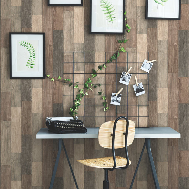 Dark Weathered Plank Brown Peel & Stick Wallpaper with Rustic Wood Look - York RMK10841WP