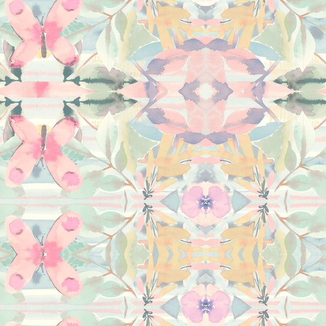 Synchronized Floral Pink Peel & Stick Wallpaper with Botanical Floral Pattern, Transitional Style - York RMK10853WP
