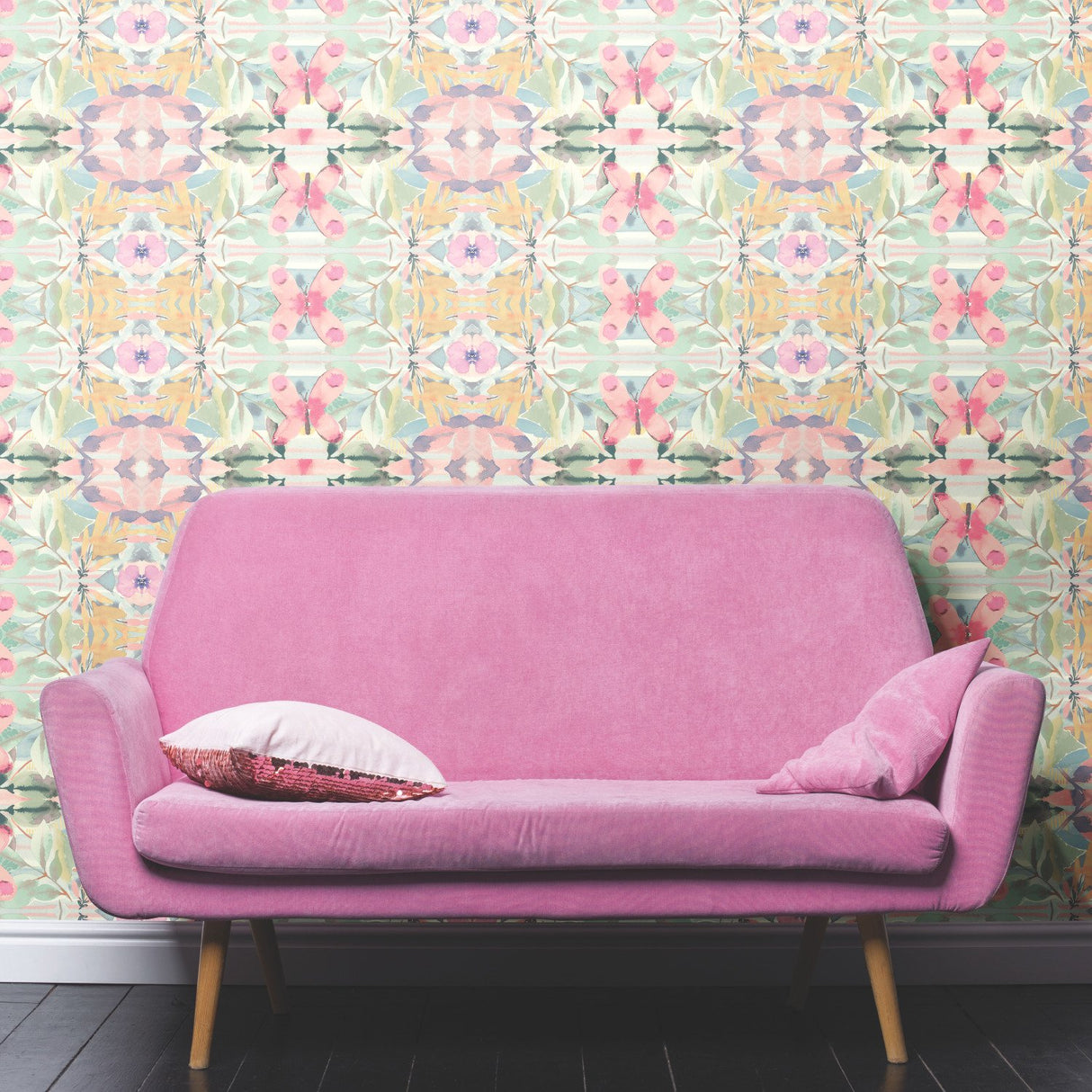 Synchronized Floral Pink Peel & Stick Wallpaper with Botanical Floral Pattern, Transitional Style - York RMK10853WP
