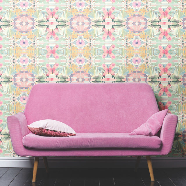 Synchronized Floral Pink Peel & Stick Wallpaper with Botanical Floral Pattern, Transitional Style - York RMK10853WP
