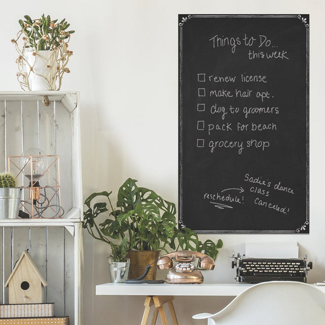 Chalkboard Black Peel & Stick Wallpaper with Chalkboard Novelty Pattern - York RMK10969WP