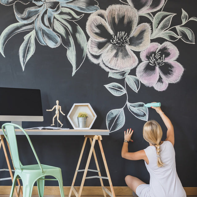 Chalkboard Black Peel & Stick Wallpaper with Chalkboard Novelty Pattern - York RMK10969WP