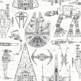 Star Wars Blueprint Blue Peel & Stick Wallpaper with Toile Blueprint Motif - York RMK11036WP