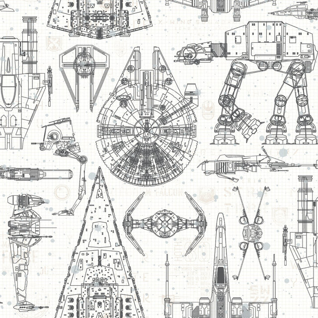 Star Wars Blueprint Blue Peel & Stick Wallpaper with Toile Blueprint Motif - York RMK11036WP