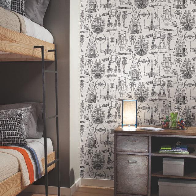 Star Wars Blueprint Blue Peel & Stick Wallpaper with Toile Blueprint Motif - York RMK11036WP