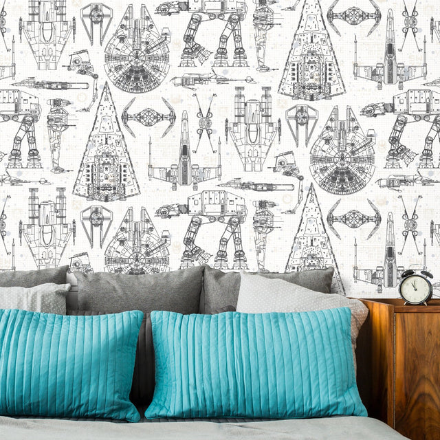 Star Wars Blueprint Blue Peel & Stick Wallpaper with Toile Blueprint Motif - York RMK11036WP
