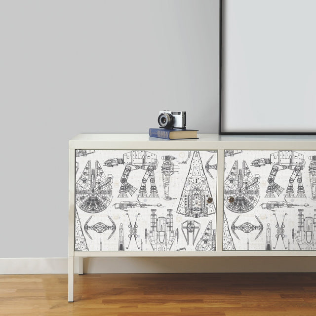 Star Wars Blueprint Blue Peel & Stick Wallpaper with Toile Blueprint Motif - York RMK11036WP