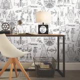 Star Wars Blueprint Blue Peel & Stick Wallpaper with Toile Blueprint Motif - York RMK11036WP