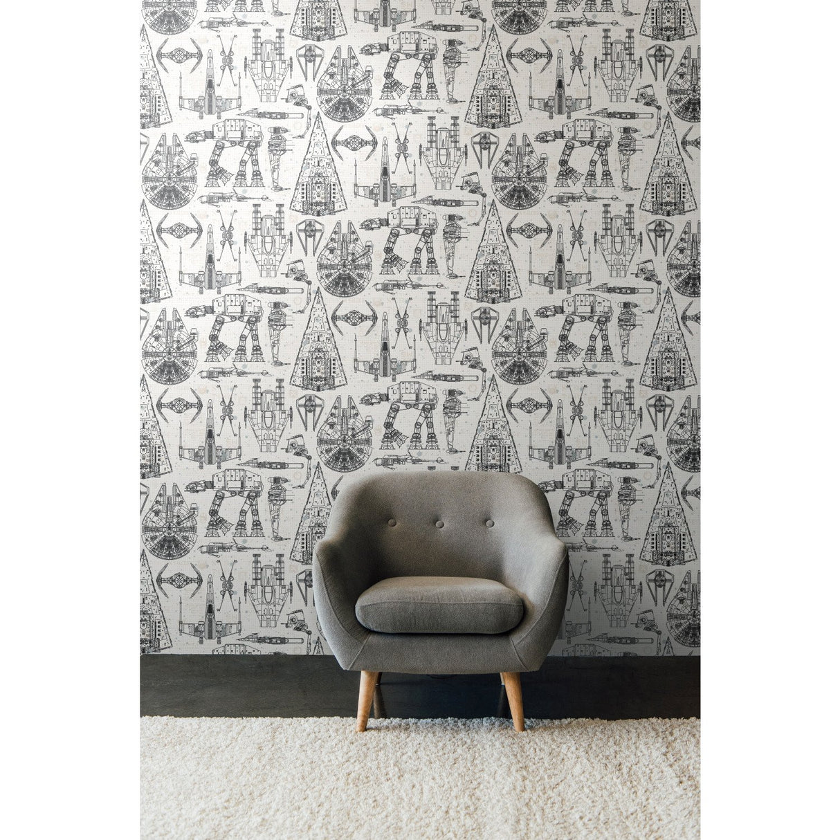 Star Wars Blueprint Blue Peel & Stick Wallpaper with Toile Blueprint Motif - York RMK11036WP