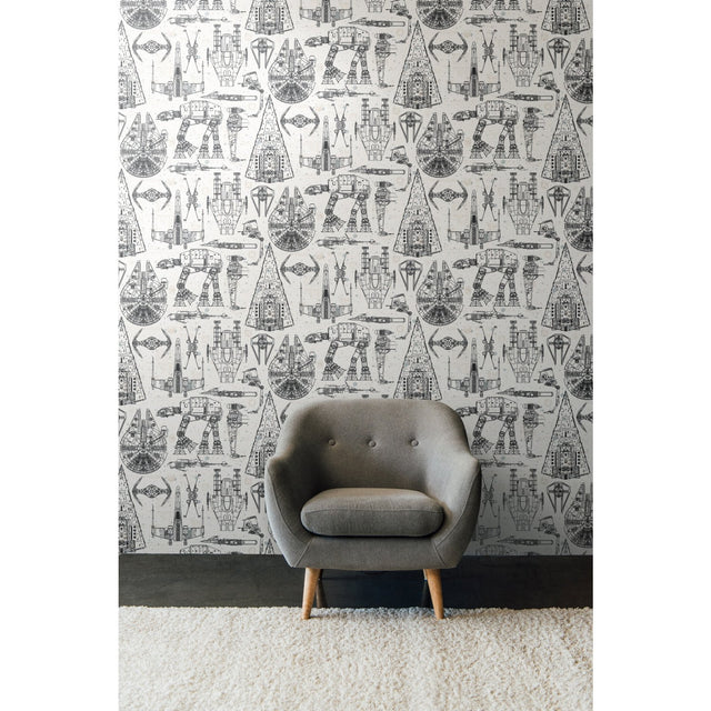 Star Wars Blueprint Blue Peel & Stick Wallpaper with Toile Blueprint Motif - York RMK11036WP