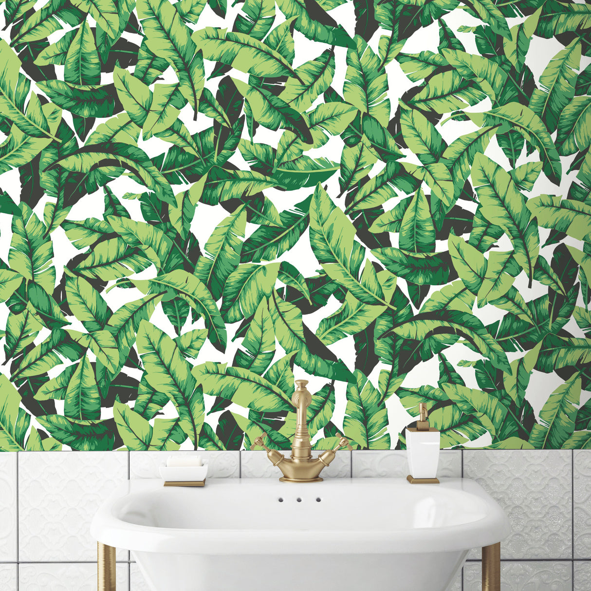 Palm Leaf Green by RoomMates Lush Tropical Banana Leaf Vinyl Peel and Stick Wallpaper Roll 20.5 In x 16.5 Ft Covers 28.2 Sq Ft - RMK11045WPZ