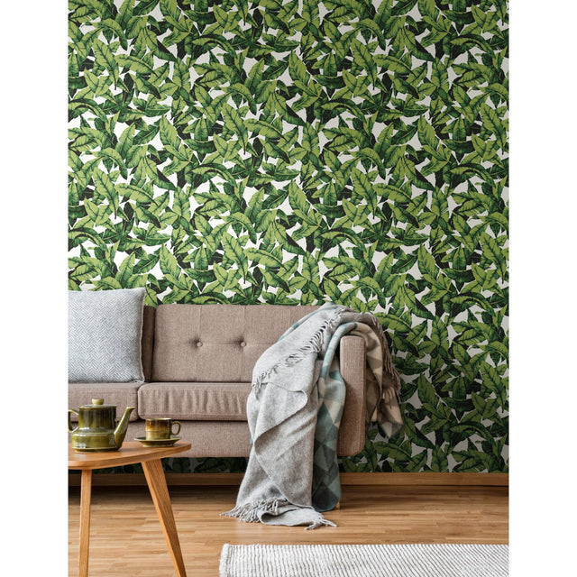 Palm Leaf Green Peel & Stick Wallpaper with Tropical Nature Leaves Pattern - York RMK11045WP