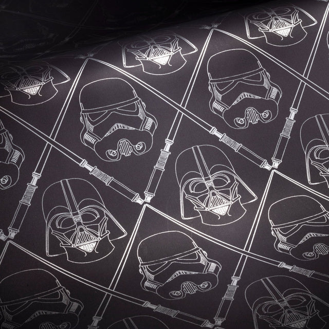 Star Wars The Dark Side Black Peel & Stick Wallpaper with Metallic Accents, Whimsical Licensed Novelty Pattern - York RMK11063WP