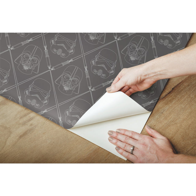 Star Wars The Dark Side Black Peel & Stick Wallpaper with Metallic Accents, Whimsical Licensed Novelty Pattern - York RMK11063WP