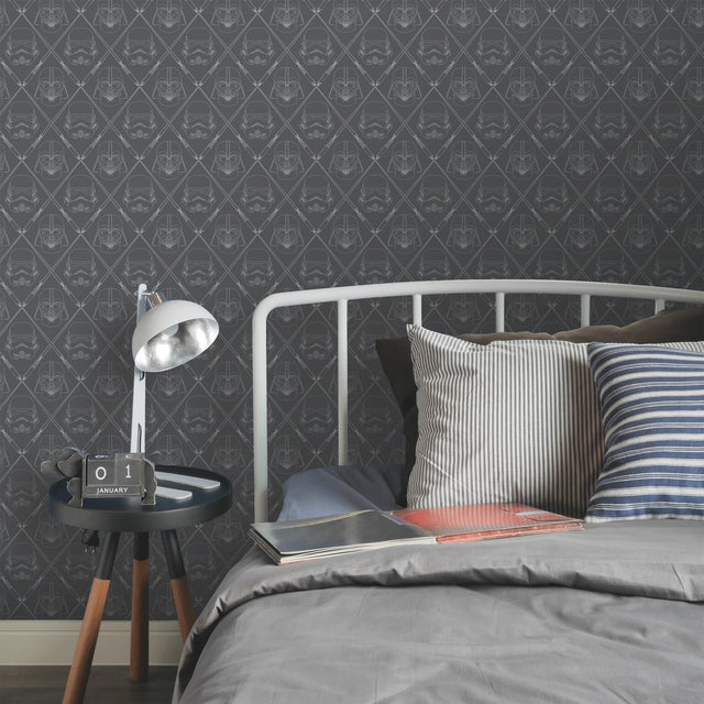 Star Wars The Dark Side Black Peel & Stick Wallpaper with Metallic Accents, Whimsical Licensed Novelty Pattern - York RMK11063WP