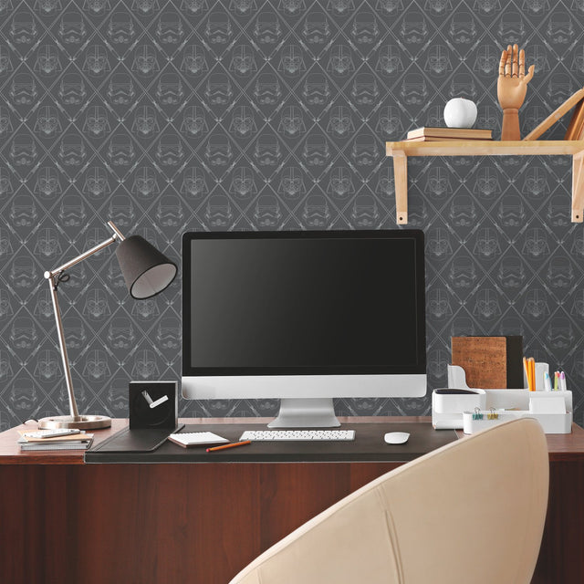 Star Wars The Dark Side Black Peel & Stick Wallpaper with Metallic Accents, Whimsical Licensed Novelty Pattern - York RMK11063WP