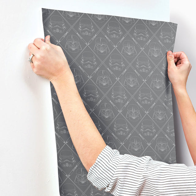 Star Wars The Dark Side Black Peel & Stick Wallpaper with Metallic Accents, Whimsical Licensed Novelty Pattern - York RMK11063WP