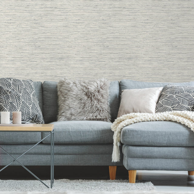 Faux Grasscloth Light Grey Peel & Stick Wallpaper with Traditional Nature Pattern - York RMK11078WP