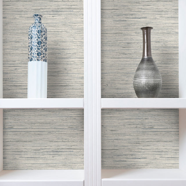 Faux Grasscloth Light Grey Peel & Stick Wallpaper with Traditional Nature Pattern - York RMK11078WP