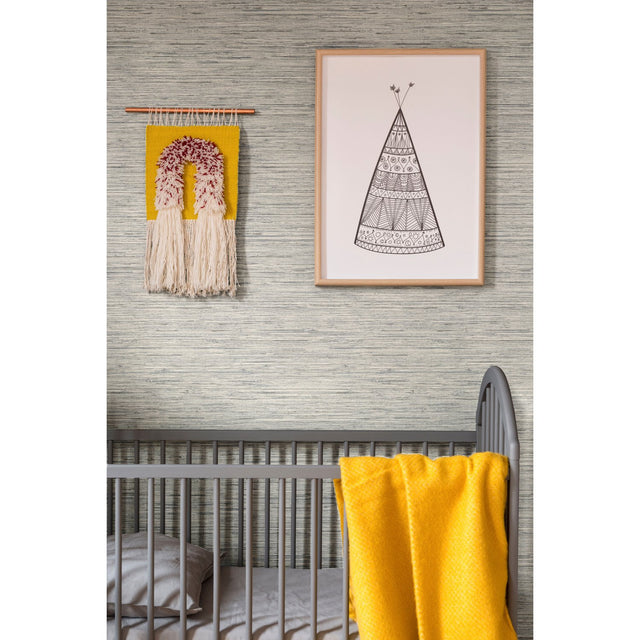 Faux Grasscloth Light Grey Peel & Stick Wallpaper with Traditional Nature Pattern - York RMK11078WP
