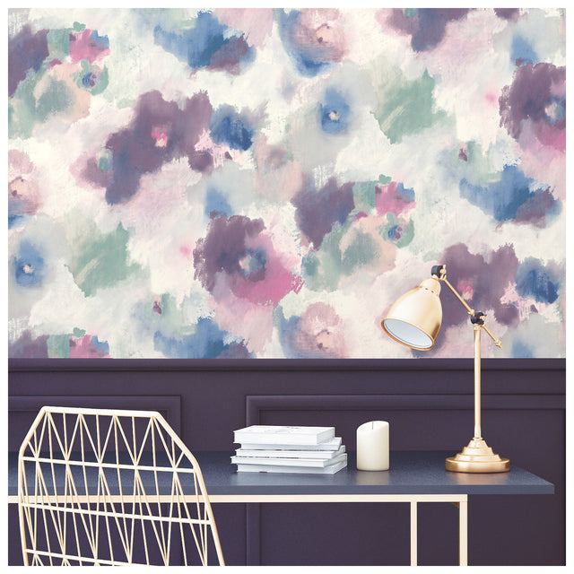 Impressionist Floral Pink Peel & Stick Wallpaper with Watercolor Floral Pattern - York RMK11079WP