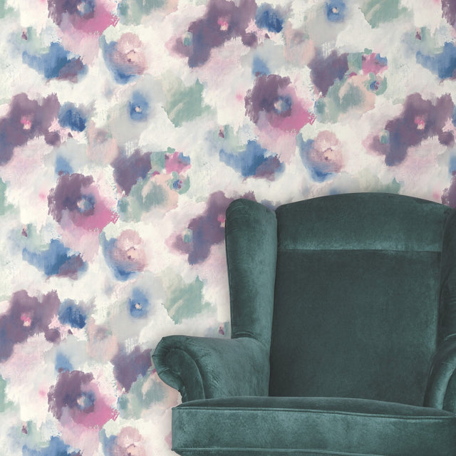 Impressionist Floral Pink Peel & Stick Wallpaper with Watercolor Floral Pattern - York RMK11079WP