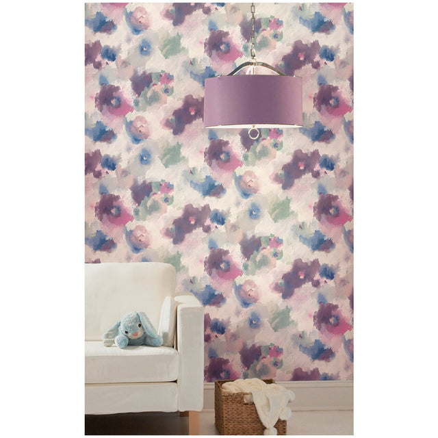 Impressionist Floral Pink Peel & Stick Wallpaper with Watercolor Floral Pattern - York RMK11079WP