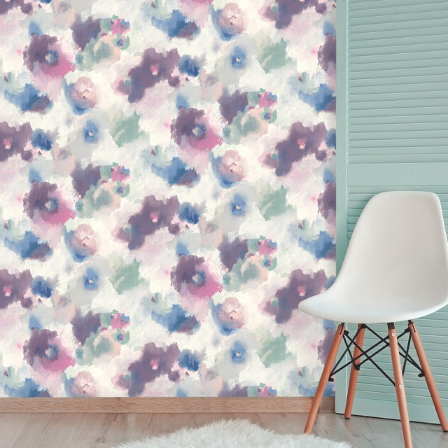 Impressionist Floral Pink Peel & Stick Wallpaper with Watercolor Floral Pattern - York RMK11079WP