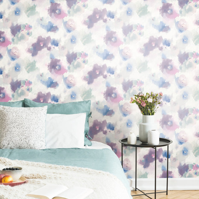 Impressionist Floral Pink Peel & Stick Wallpaper with Watercolor Floral Pattern - York RMK11079WP