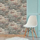 Brick Alley Blue Peel & Stick Wallpaper with Industrial Exposed Brick Pattern - York RMK11080WP