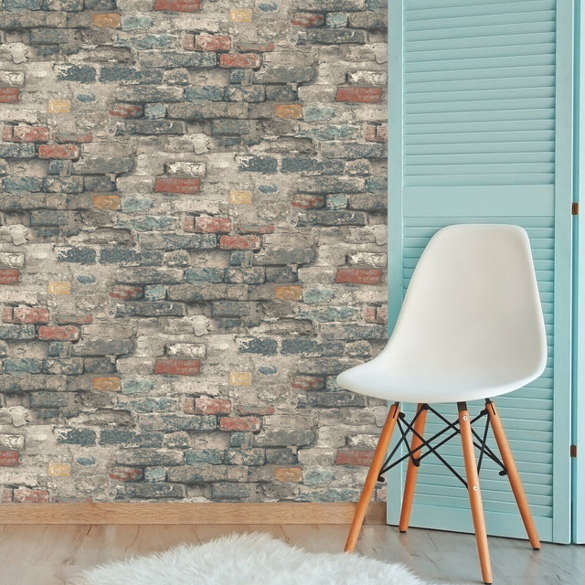 Brick Alley Blue Peel & Stick Wallpaper with Industrial Exposed Brick Pattern - York RMK11080WP