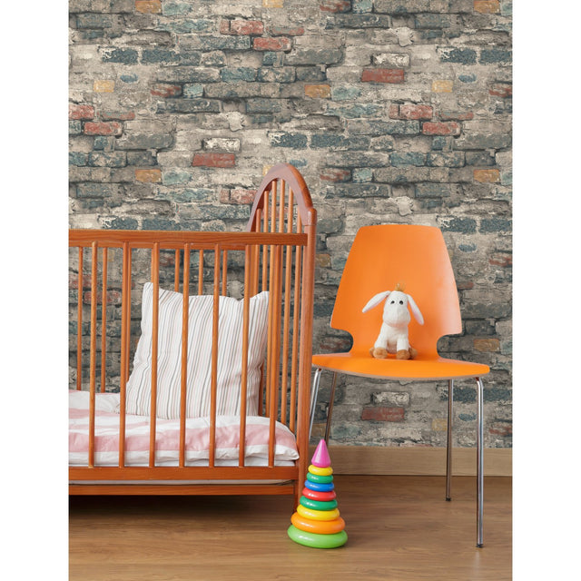 Brick Alley Blue Peel & Stick Wallpaper with Industrial Exposed Brick Pattern - York RMK11080WP